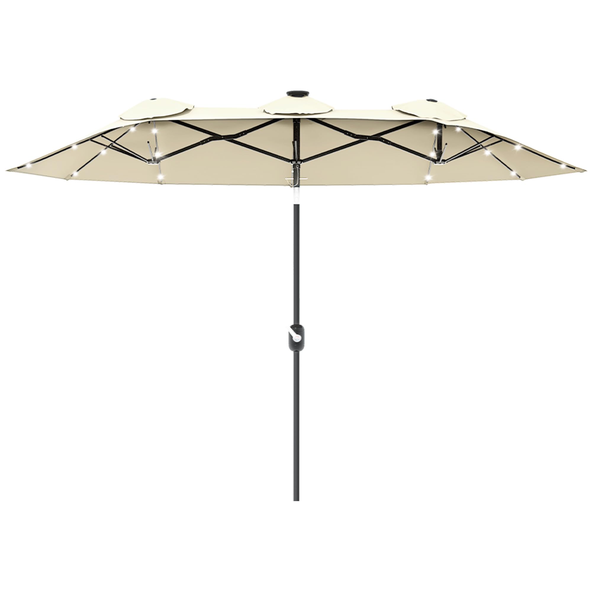 Outsunny Sombrilla Doble con Luces LED 280x146x227 cm Sombrilla de Jardín con Inclinación de 45° Manivela y Costillas de Acero para Terraza Balcón Piscina Beige