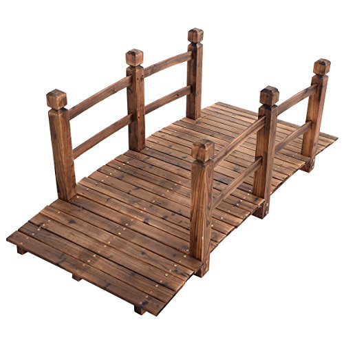 COSTWAY Ponte in Legno per Giardino, Ponte Decorativo con Ringhiera, 150 x 67 x 55cm (Legno)