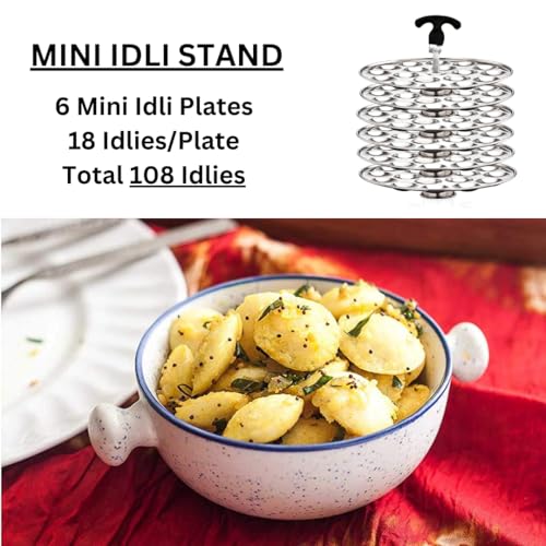 Image of Royal Stainless Steel 6 Mini Idli Plates | Mini Idli Stand | Mini Idli Maker 108 Idlies With Stand & Lifter, Silver