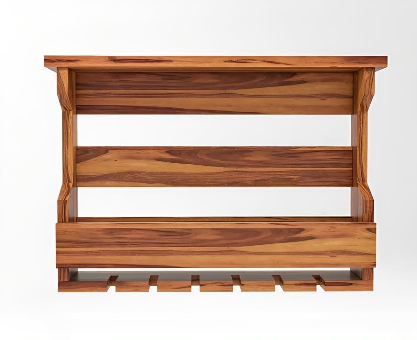 FURNITUREFRY Solid Wood Hanging Personal Mini Bar for Home and Farm House l Bar Cabinet with Glasses Hanging Space l Mini Bar Wine Rack for Home and Personal uses (Teak Finish) 2