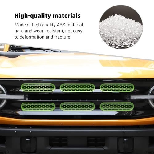 Image of Voodonala for Ford Bronco 2021-2024 Front Grille Inserts Grills Mesh Decoration Cover Trim Cover Compatible With Ford Bronco 2&4Doors 2021-2024 (ABS,6Pcs /set,Light Green)
