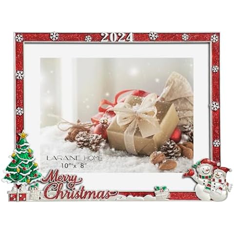 LARAINE Picture Photo Frame 8x10 Metal 2024 Christmas Snowmen High Definition Glass Display Pictures for Tabletop Home Decorative Holiday Gift (Red) Cover