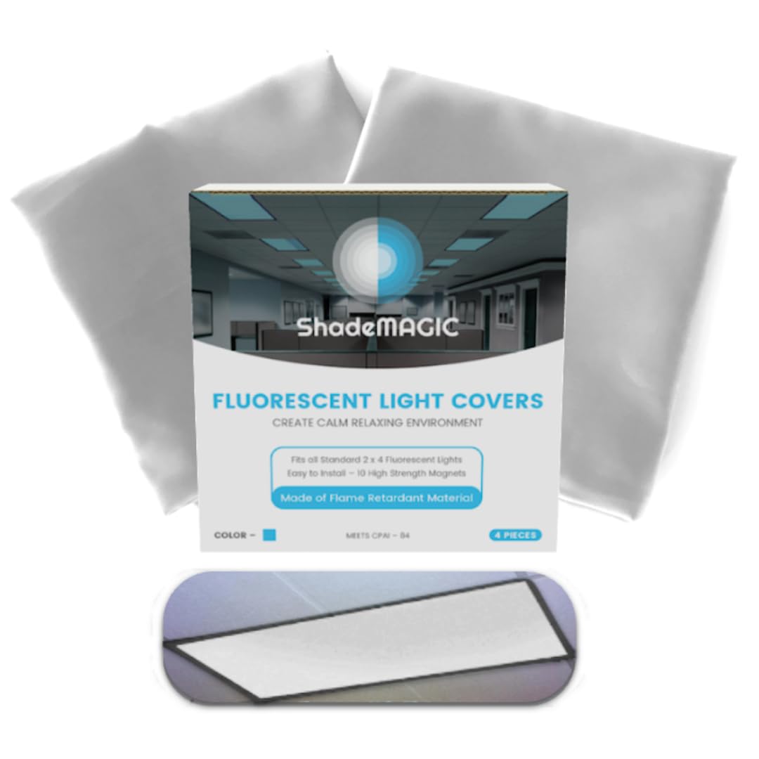 ShadeMagic Fluorescent Light Covers - Grey Fabric Light Diffusers, 4 x 2 ft,