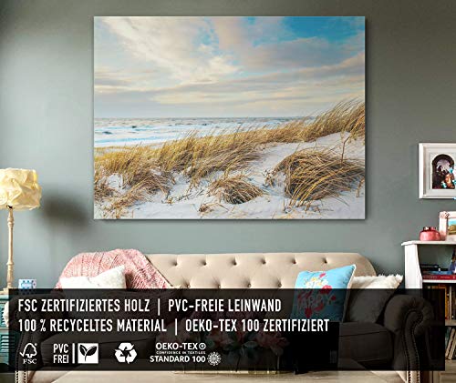 Atemberaubende Nordsee Bilder als XXL Leinwand-Wandbild 200cm x 150cm, Motiv Dünen, Strand & Küste. EIN Panorama-Bild für Wohnzimmer, Schlafzimmer. Fertig aufgespannt auf 4cm Holz-Keilrahmen
