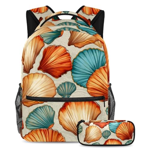 Sac à dos et trousse coquillages d'océan esthétiques grand modèle pour enfant