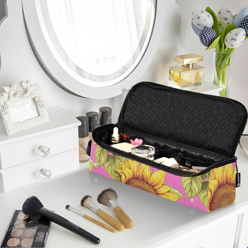 Bolsa de viaje para herramientas de cabello Retro Amarillo Girasol Rosa con alfombrilla para plancha y organizador portátil para planchas y accesorios de cuidado del cabello miniatura 6