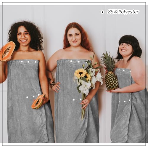 Image of Tigeen 4 Pcs Spa Wrap Towel Wrap for Women Spa Robe with Adjustable Closure Elastic Top Lightweight Wraps for Bath Shower (Black,L-XL)