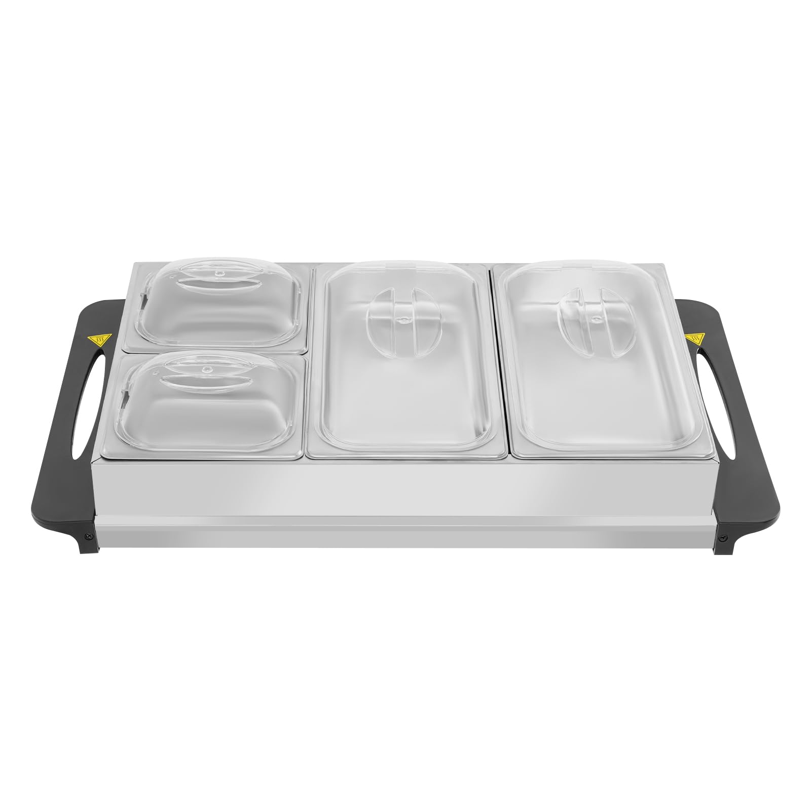 Scaldabagno a buffet in argento, con 4 vassoi estraibili e piastra di mantenimento in caldo, temperatura regolabile, per buffet, eventi di catering, sale da pranzo dell'hotel, 65 x 38,5 cm, 6,5 cm