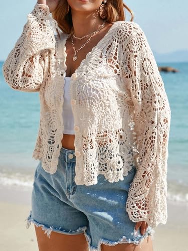 Women's Plus Size Hollow Out Cardigan Button Down Long Sleeve Knit Sweaters Outerwear Casual Knitwear3