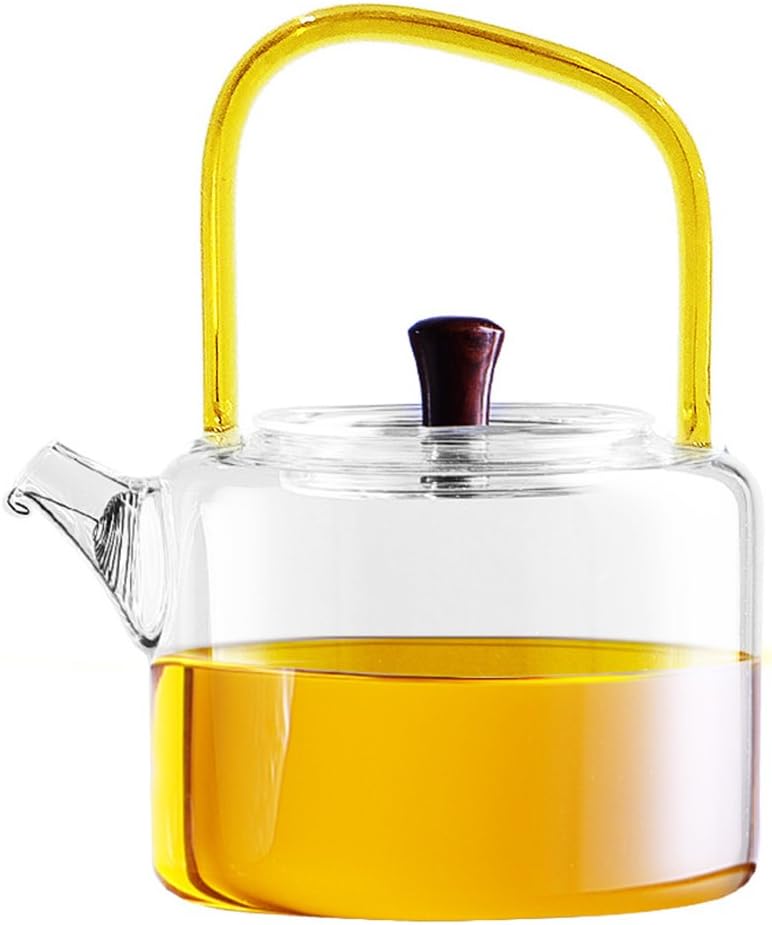 Ceramic Story Borosilicate Glass Teapot, Teakettles Stovetop Safe,800ml (Yellow)