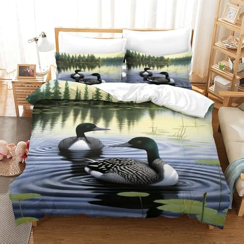 Housse de couette plongeons huards 140x200 parure de lit 3D - 3