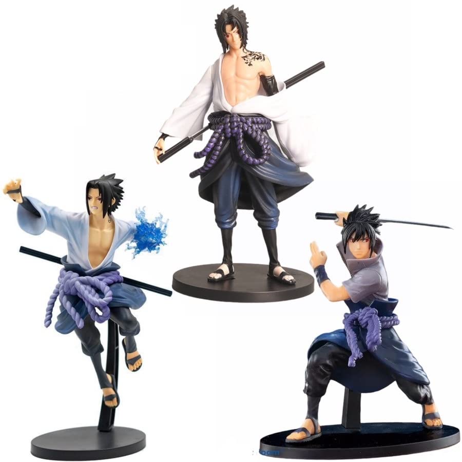 AUGEN Sasuke Uchiha Set of 3 Action Figure Limited Edition for Car Dashboard, Decoration, Cake, Office Desk & Study Table (26cm)(Pack of 3)