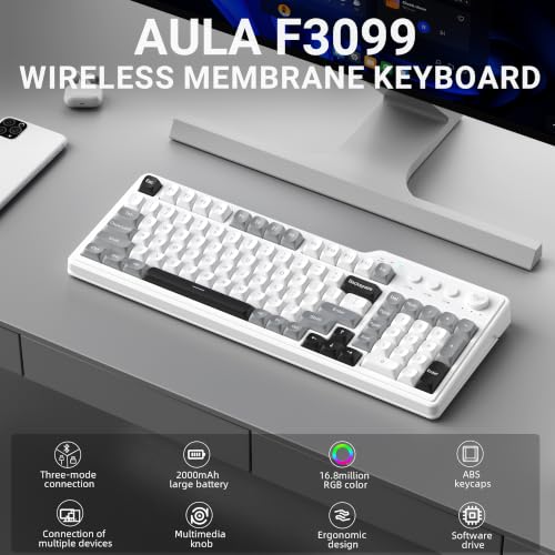 Image of Aula F3099 Wireless Gaming Computer Keyboard with Number Pad & Knob