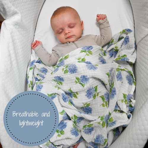 Image of LollyBanks Baby Blanket, 100% Cotton Muslin Swaddle Blankets for Girls, Large 47 x 47 Inches Newborn Blanket, Soft and Breathable Receiving Blankets, Baby Essentials, Registry (Hydrangea Print)
