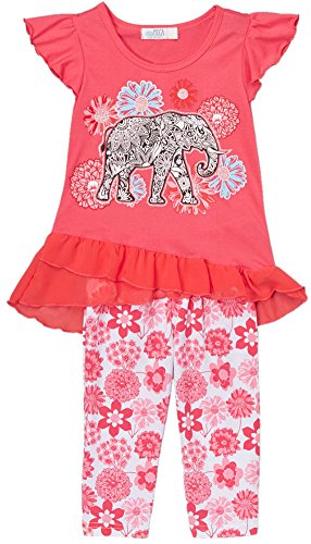 Image of ToBeInStyle Girl's 2 Piece Outfit Top & Leggings Set Casual Graphic Shirt Capri Pants