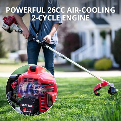 Image of 26cc Gas Powered 3IN1 String Trimmer,Weed Wacker, Edger & Brush Cutter | 2-Stroke Air-Cooled Engine,16 inch Cutting Swath,10 inch Metal Blade,Ergonomic Rubber Grip&Shoulder Strap for Yard & Garden Care