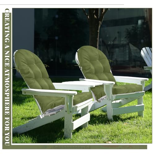 Image of Geelin 4 Pcs Outdoor Patio Chair Cushion Thick High Back Adirondack Chair Cushion Tufted Weather & Fade Resistant Anti-Slip Outside Rocking Chairs Pads with Ties 44 x 19 x 4 Inch (Moss Green)