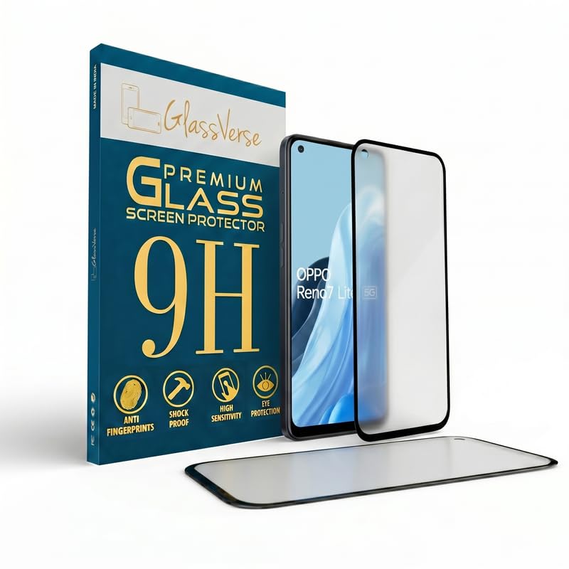 Image of GlassVerse 9H Gorilla Tempered Glass for Oppo Reno 7 Lite | HD Clarity Screen Protector, Ultra Strong 9H Protection, Edge to Edge, Case Friendly, Hassle-less Installation Kit Included. (Pack of 2)