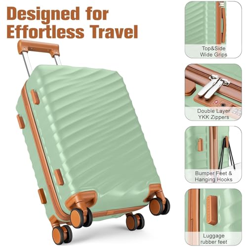 Image of Luggage Sets 3 Piece with Spinner Wheels, Lightweight PC Hardside Suitcase with TSA Lock & YKK Zippers, 20 Inch Carry On Luggage with Travel Bag for Men and Women, Pink