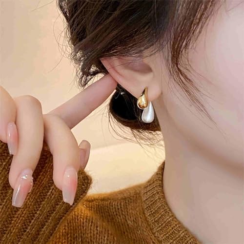 Gold Silver Double Bean Drop Earrings, Mixed Metal Two Tone Dangle Earrings for Women, Front and Back Drop Earrings Dangling with S925 Sterling Silver Post for Gift2