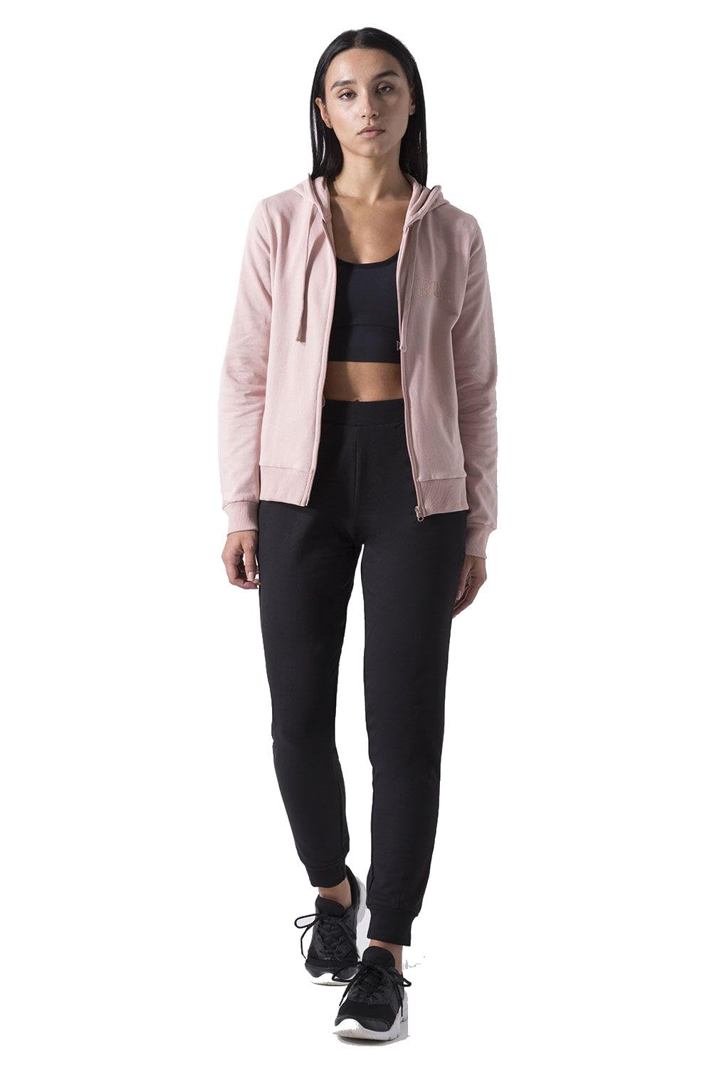 Everlast tuta da ginnastica per donna completo sportivo in cotone felpato set per sport e tempo libero o palestra (IT, Testo, XL, Regular, Regular, Rosa/Nero cappuccio)