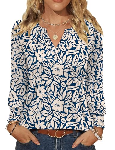Ivicoer Long Sleeve Shirts for Women V Neck Pleated Blouses for Women Dressy Casual Fall Ladies Top 2025