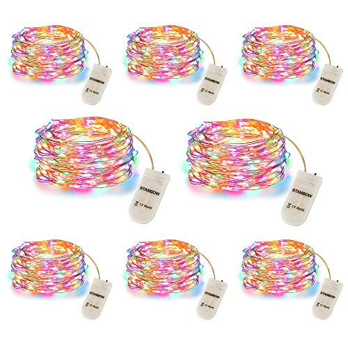 Luces LED STANBOW, 20 LEDs de alambre de cobre con pilas para fiestas, bodas, decoración interior y exterior, 2 m, Multi, 8 unidades