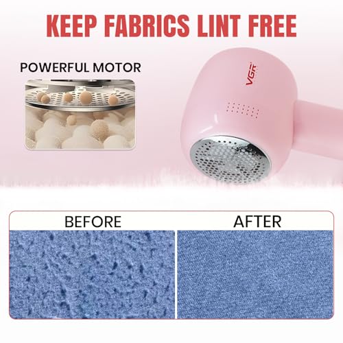 Image of VGR V-813 Professional Lint Remover for Clothes, Rechargeable Fabric Shaver with Stainless Steel Blades, USB Type-C Charging, Powerful Fuzz Remover for Sweaters, Wool, Blankets & Furniture, Blush Pink
