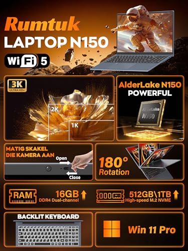 Image of 16 inch 3K IPS Business Laptop for Work&Study | 1TB NVMe+16GB RAM Responsive,4-Core N150 3.6GHz,Win11 Pro Secure,Fingerprint+Backlit,HDMI+USB-C+RJ45,6000mAh Long,2Yr Wty