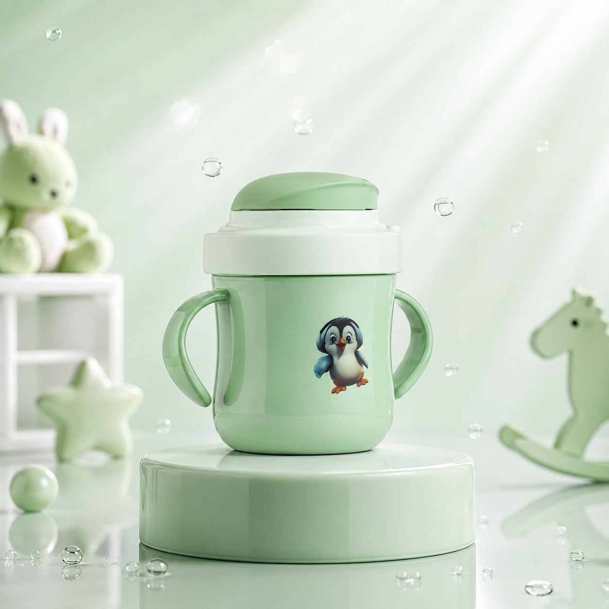 Baby Sippy Cup with Handles & Spill Proof Lid, BPA Free Toddler Training Cup, Leakproof Drinking Cup for Kids, Infant Weaning Cup with Soft Silicone Spout, Reusable Milk & Water Cup, Green-image-37