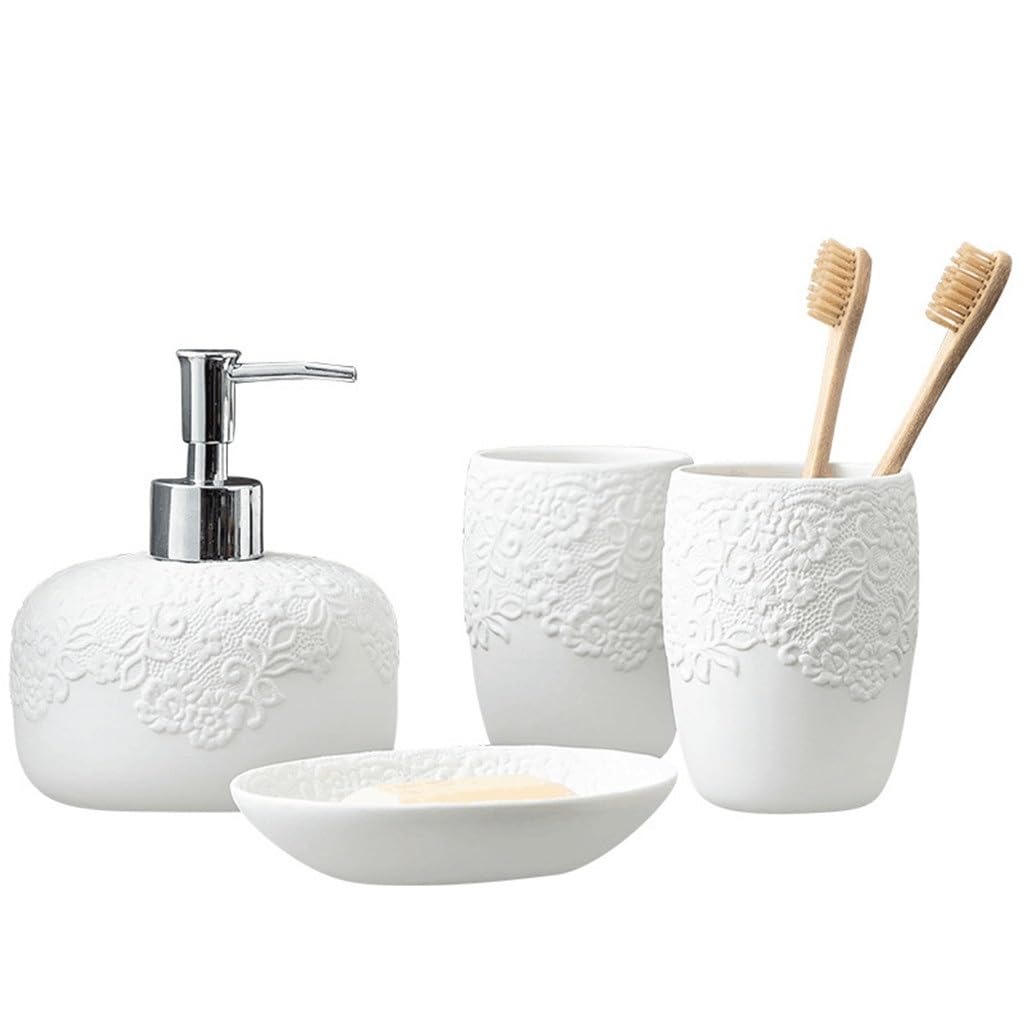Set da bagno in quattro pezzi in ceramica bianca con motivo a rilievo per la casa, l'hotel (come mostrato per tutti)