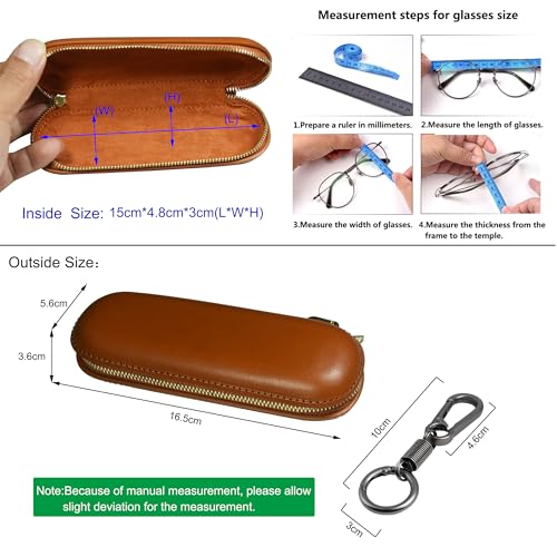 Image of Handmade Cowhide Eyeglass Case Semi-Hard Shell, With Hooks And Lanyard | Portable, Men And Women, Nearsighted & Reading Glasses Protection,