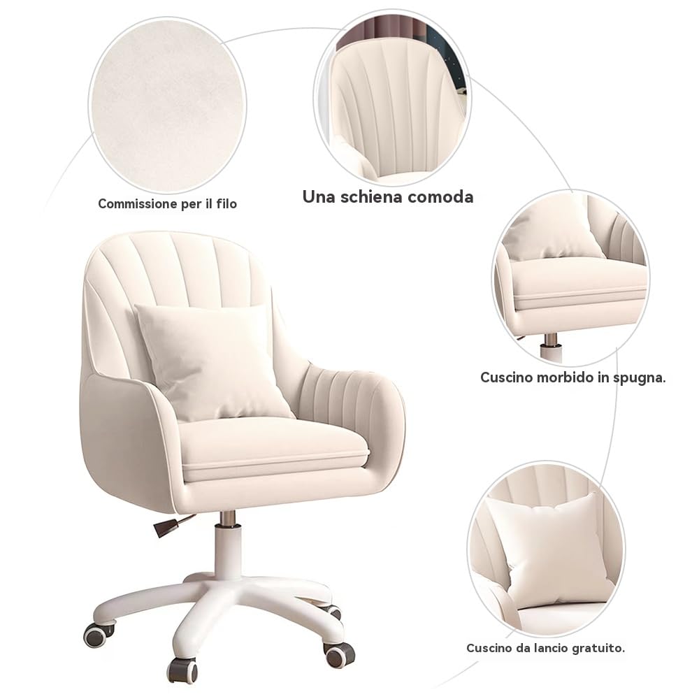 Sedia da Ufficio per Casa - Sedia Girevole Moderna con Schienale Medio Imbottito, Sedia da ufficio trucco,Trapuntata, Altezza Regolabile, Dettaglio Velluto - Adatta per Camera da Letto o Studio