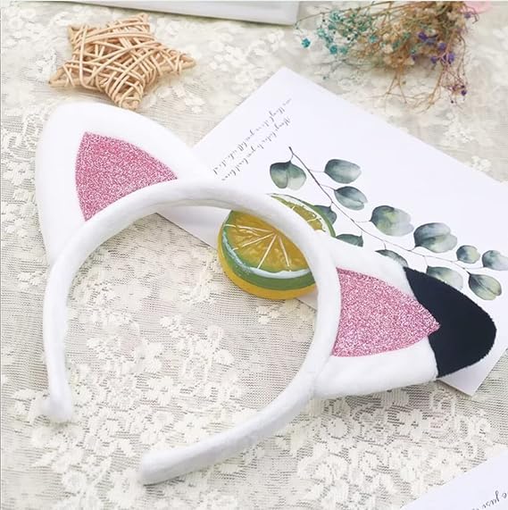 corgi butt Cat Ears Headband – Shiny Flannelette Hair Hoop, Cat Ears Headwear for Halloween Costumes & Dollhouse Parties (White)