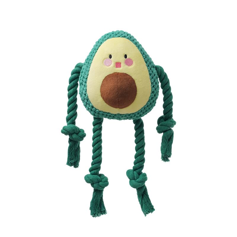 DAFORERAL Interactive Squeaky Dog Toy | Plush Avocado Design | Durable Chew Toy with Cotton Rope for Large Dogs | Noise-Making Toy for Play & Training