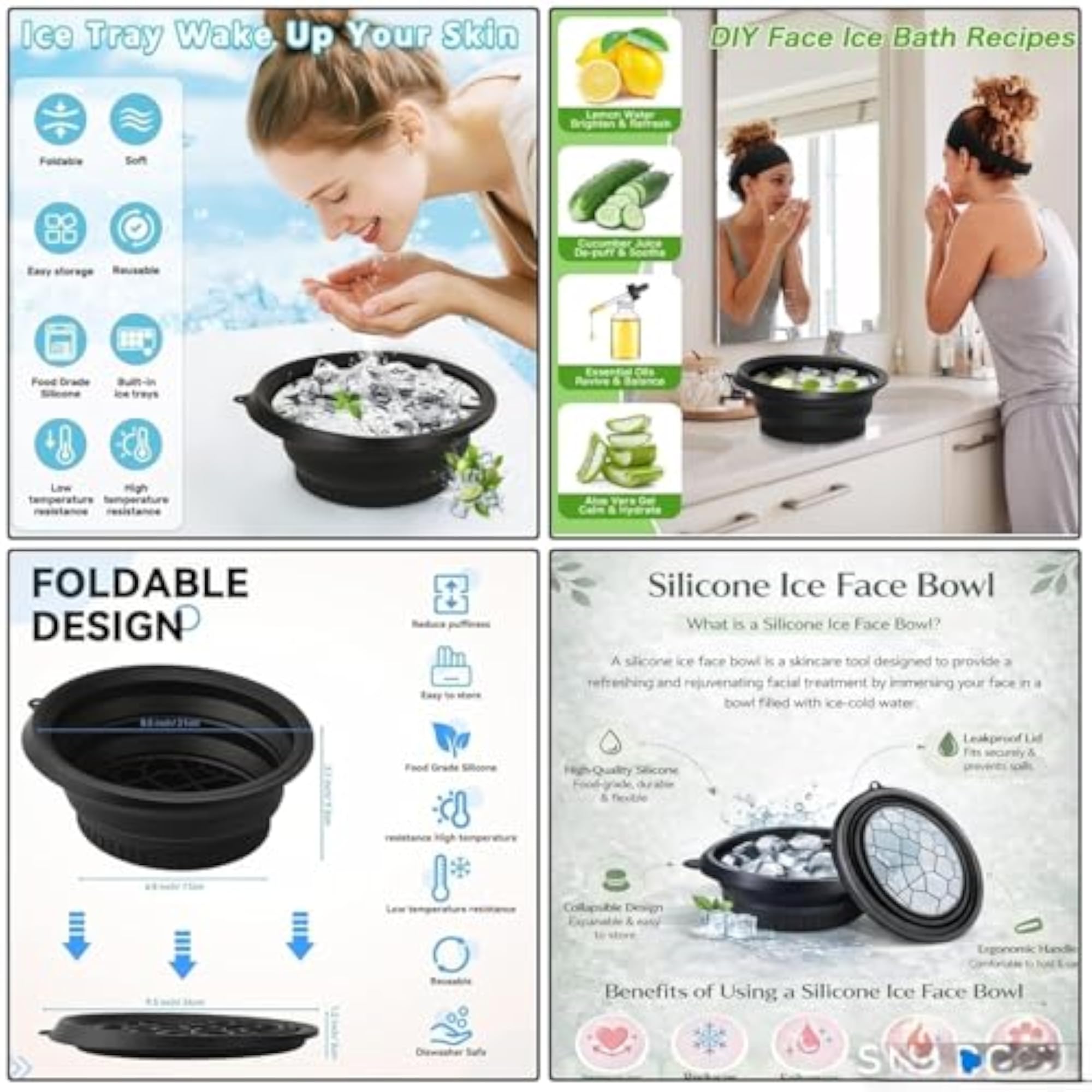 Ice Face Bowl Facial Icing Set with Ice Roller and Jade Roller