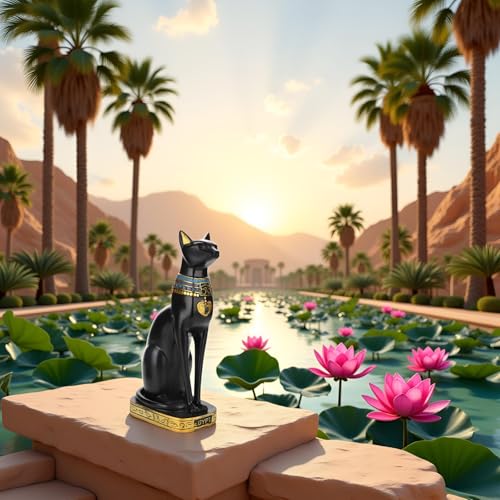 Estatua de gato egipcio Bastet negra miniatura 2