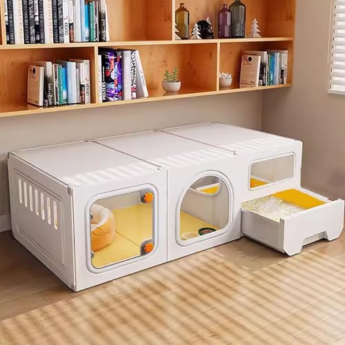 Cage d'intérieur pour chat robuste en métal avec espace litière discret et sécurisé