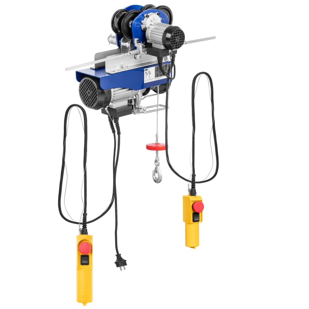 MSW PROCAT 500 Laufkatze Seilwinde Flaschenzug (500 kg, 900 W, 12 m Seil, Ø 4,2 mm, 1770 N/mm² Zugfestigkeit) blau
