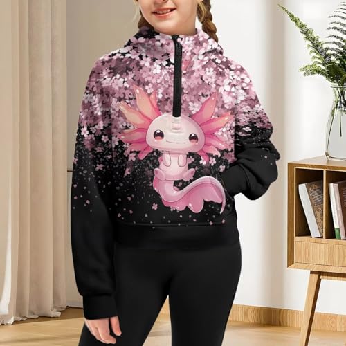 Uourmeti Girls Long Sleeve Cropped Hoodies Fall Clothes Half Zip Up Pullover Tops with Pockets4