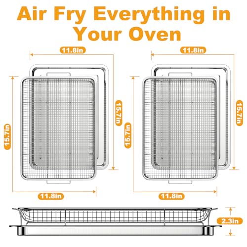 Stainless Steel Air Fryer Basket 3 DONGULI Air Fryer Basket Oven - 2 Set Large Air Fryer Basket and Tray Stainless Steel Oven Air Fryer Rack Pan Accessories for Baking 15.7"x11.8"