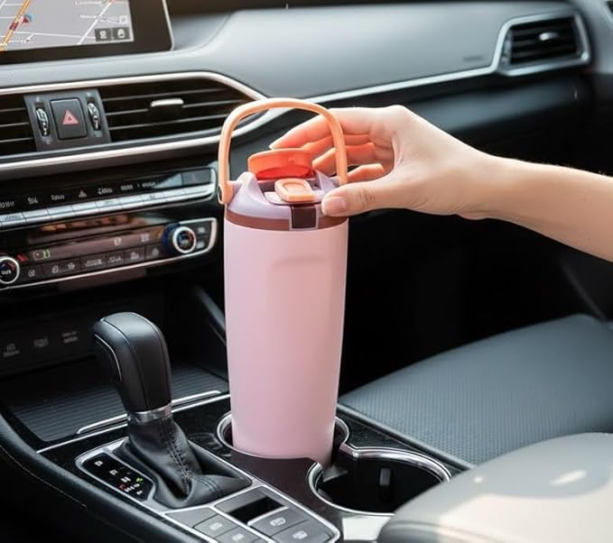 Image of FreeSip Gym Water Bottle 30oz - Leak Proof Lock Lid, Matte Metallic Finish, Carry Handle, Durable Stainless Steel, Perfect for Workout & Sports, BPA Free (Pastel Pink, 900 ML)