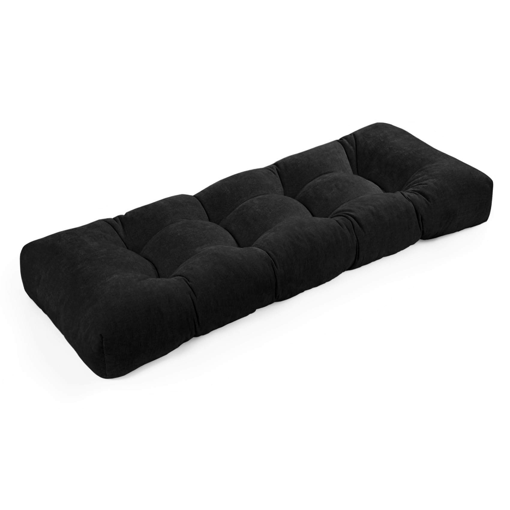 Coussin de banc chenille noir ROFIELTY 114x45 cm capitonné pour assise de piano