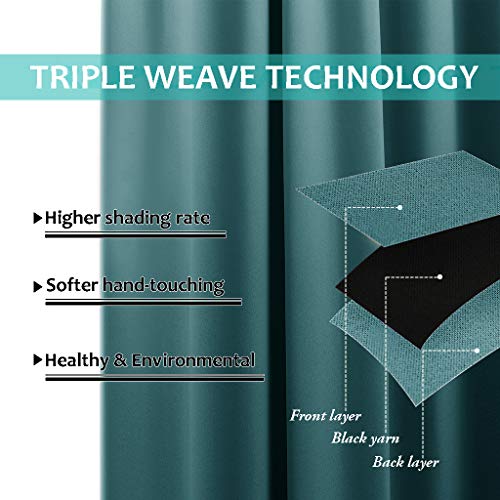 Image of NICETOWN 100% Blackout Short Curtains with Black Liners, 2 Panels, 37 inch W by 40 inch L, Sea Teal, Solid Thermal Insulated Full Blackout 2-Layer Lined Drapes, Energy Efficiency Window Draperies for Bedroom