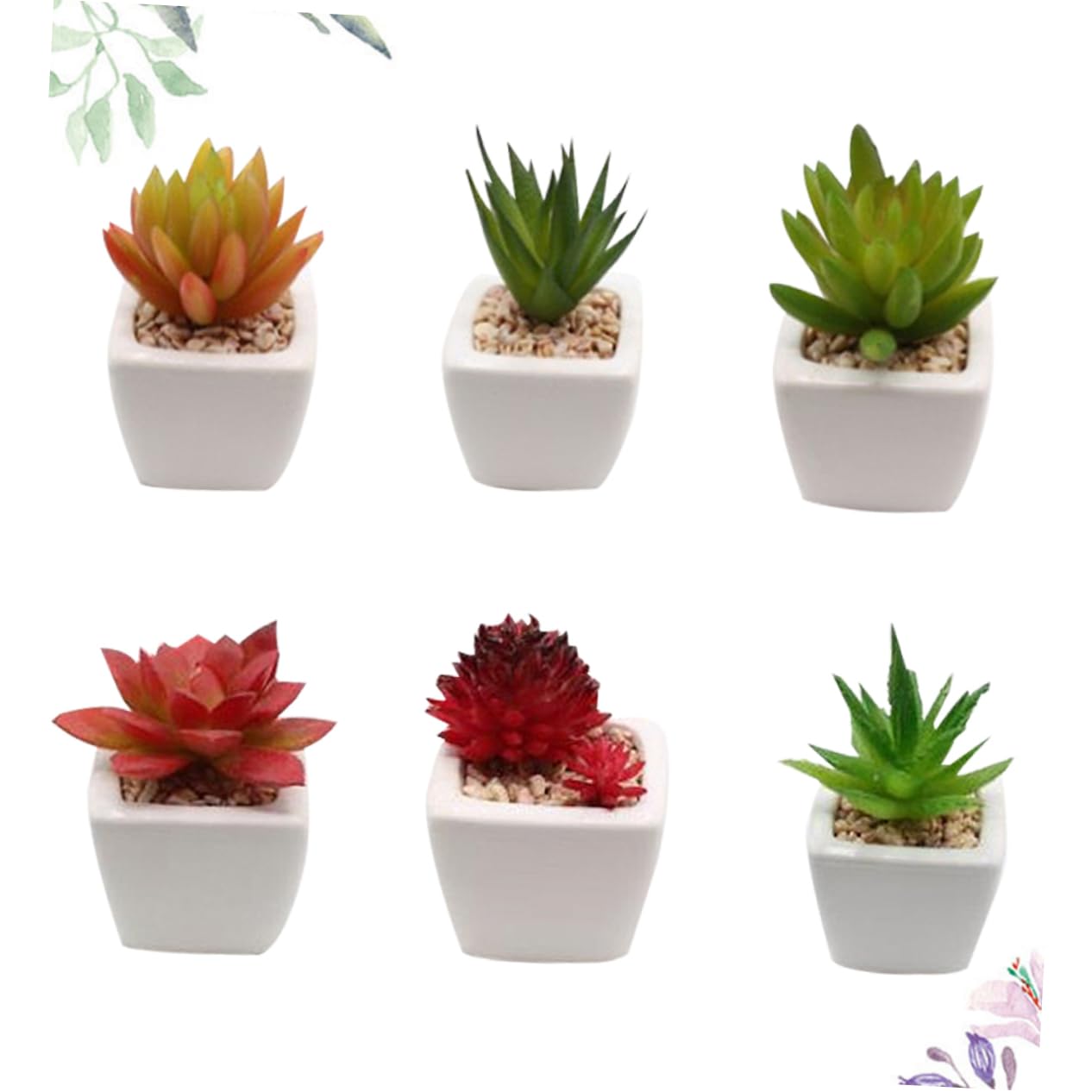 Succulente Artificielle Mini Pot Céramique Lot de 6 Set de Pièces Blanc