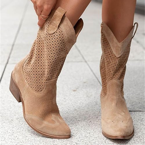 Women's Cowboy Booties Ankle Boots Western Short Boots Pointed Toe Suede Work Boots Side Zipper Comfortable Casual Mid Calf Stretch Shoes for Women2