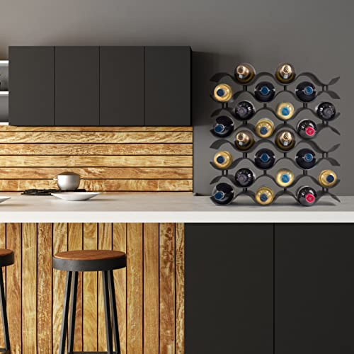 Bariboo Wine Rack. Stackable Countertop Wine Bottle Stand. 12 Bottles Wine Holder Organizer For Table Top, Pantry, Cabinet, Refrigerator. Wine Bar Quality Plastic Lightweight Storage (Black) #TOP6