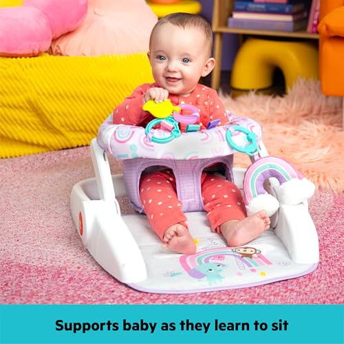 Image of Bright Starts Learn-to-Sit Baby Floor Seat, 2-Positions Grow with Infant, Portable Baby Chair, Includes Sensory Toys, Unisex, 4-12 Months, Purple Paradise
