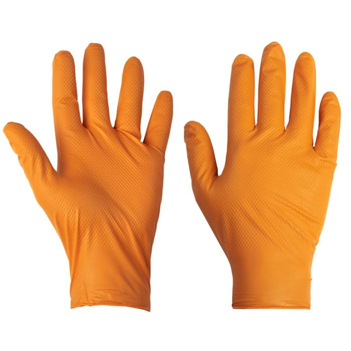Supertouch Diamond Grip Nitrile Gloves – Heavy-Duty, Powder-Free, Chemical-Resistant, Textured Grip, EN 374 & EN 455 Compliant, Industrial Use, Orange, Small, 100pcs