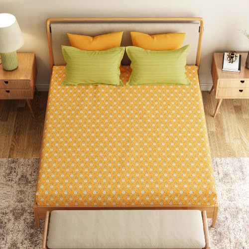 Image of Mytrident Bedsheet for Double Bed King Size |108 inch x 108 inch | Petal Pop Yellow